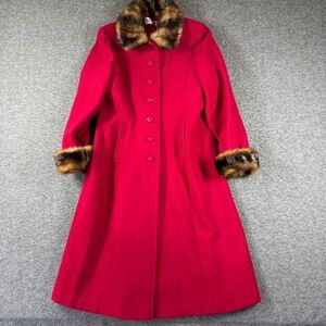 Vintage Mario De Pinto Long‎ Coat Kids 14 Red Faux Fur Trim Retro Elegant